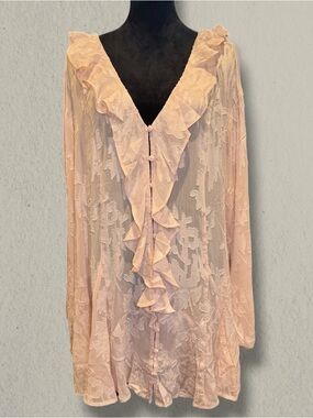 Torrid FES.TI Blush Pink Sheer Ruffle Front Blouse 3X Boho Romantic Top NWT